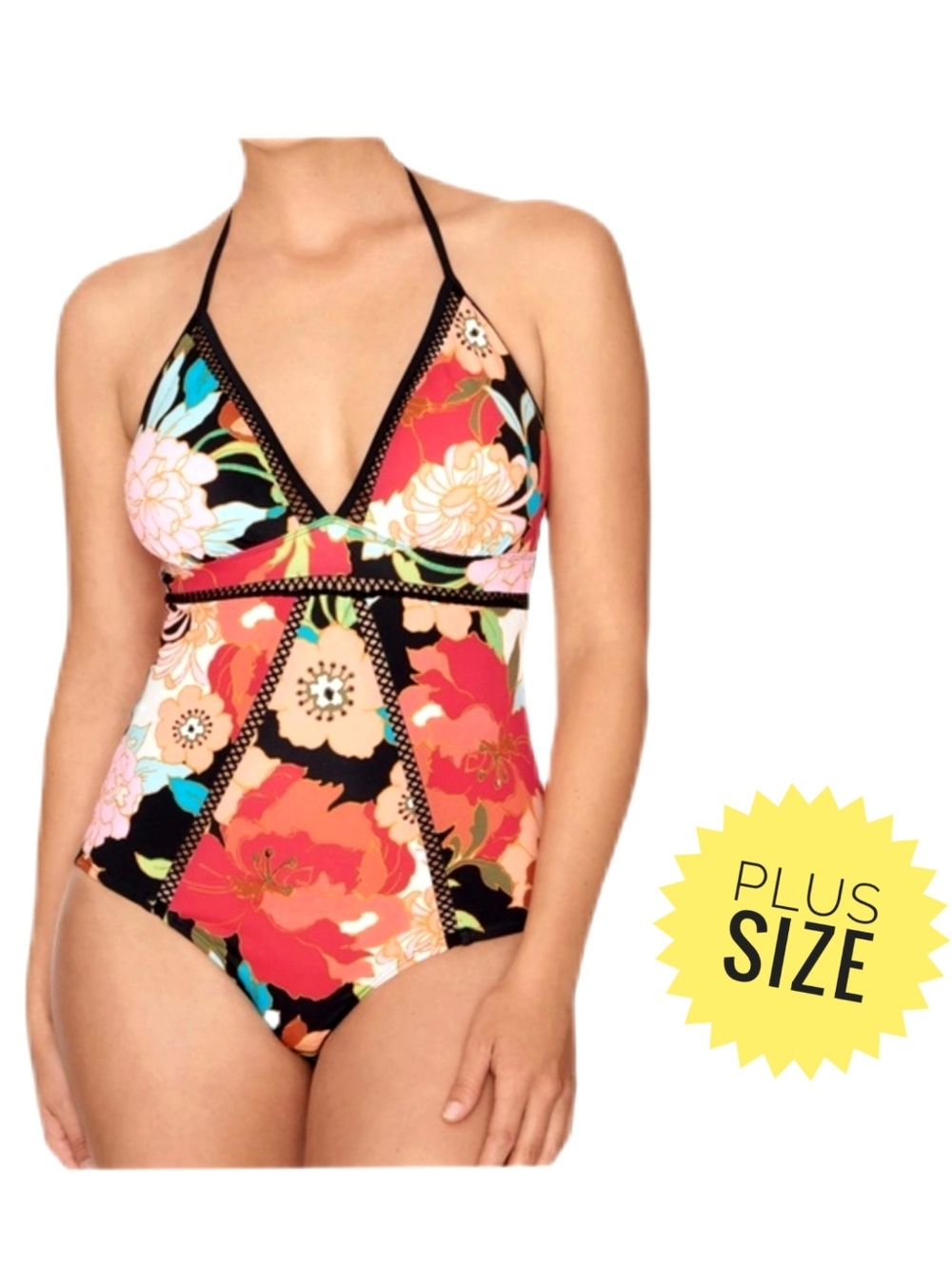 Plus Size Halter Multicolor Swimsuit